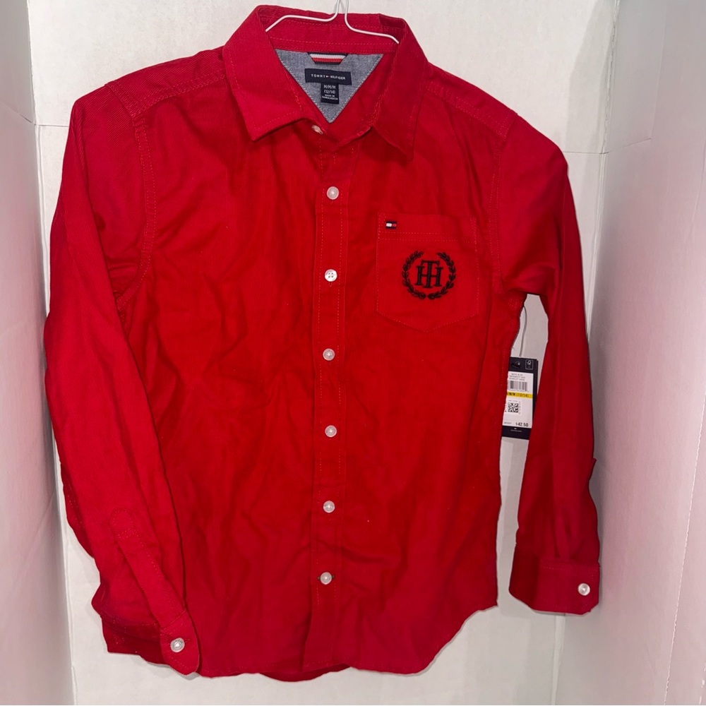 New Boys Tommy Hilfiger Red Corduroy Button Down Shirt